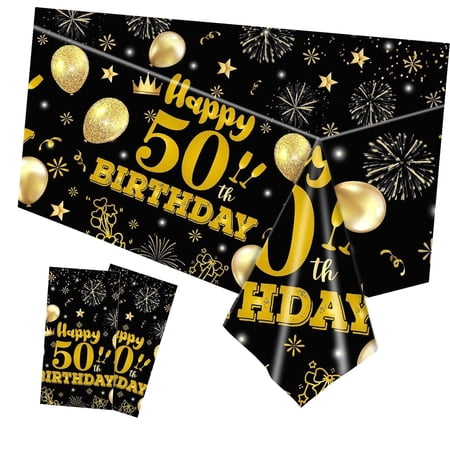 hgudesign 2 Pack 50th Birthday Table Cover, Plastic Rectangular Tablecloth for Christmas Party Decorations for Men and Women, 54 x 108 Inches