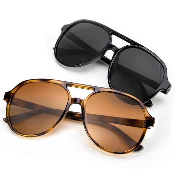 KALIYADI Aviator Sunglasses for Women,Retro Square Sun Glasses with 70s Vintage Style and UV Protection-2 Pairs