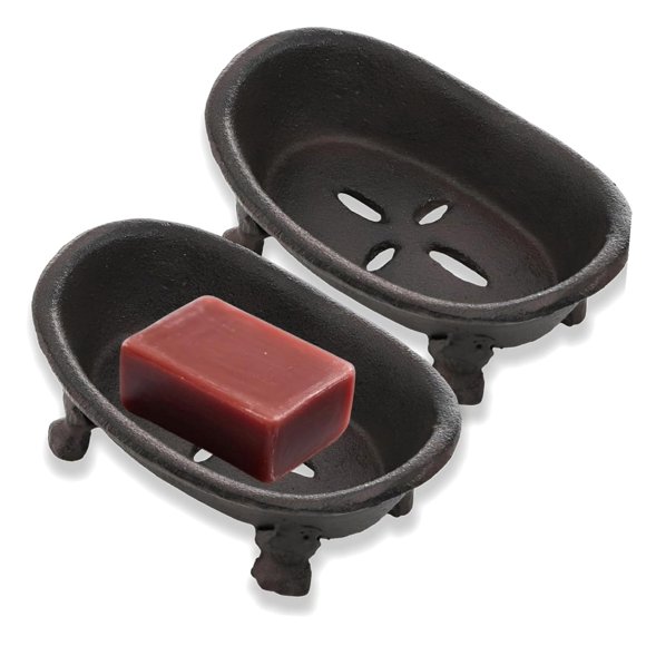 hgudesign 2 Pieces Soap Dish, Cast Iron Soap Holder, Metal Jewelry Organizer, Sponge Trays for Bathroom Shower Kitchen Countertop Sink, Brown