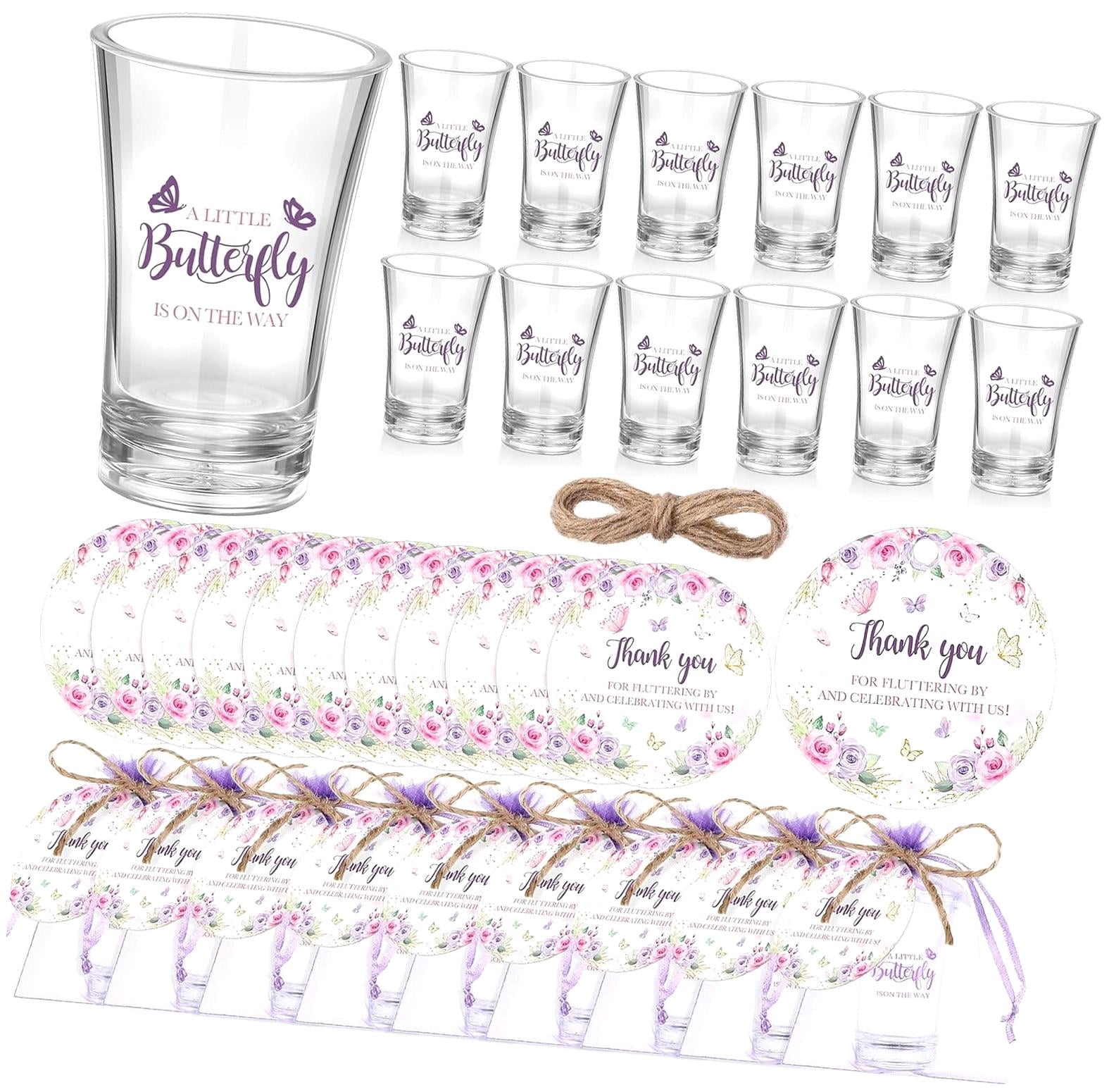 50 Set Wedding Favors - 2oz Acrylic 'Cheers To Love' Shot Glasses With Cards & Bags