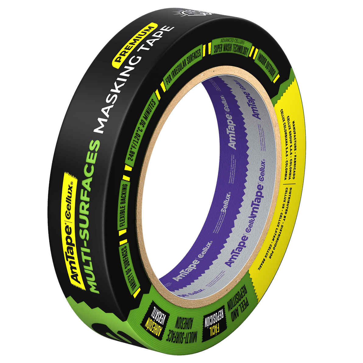AmTape Multi-Surfaces Masking Tape, Solvent-Resistant, 60-Day Outdoor Clean Removal, Super Washi Painter’s Tape for Wood, Metal, Glass, Walls, Trim, Baseboards, Green, 1" Case 24 rolls