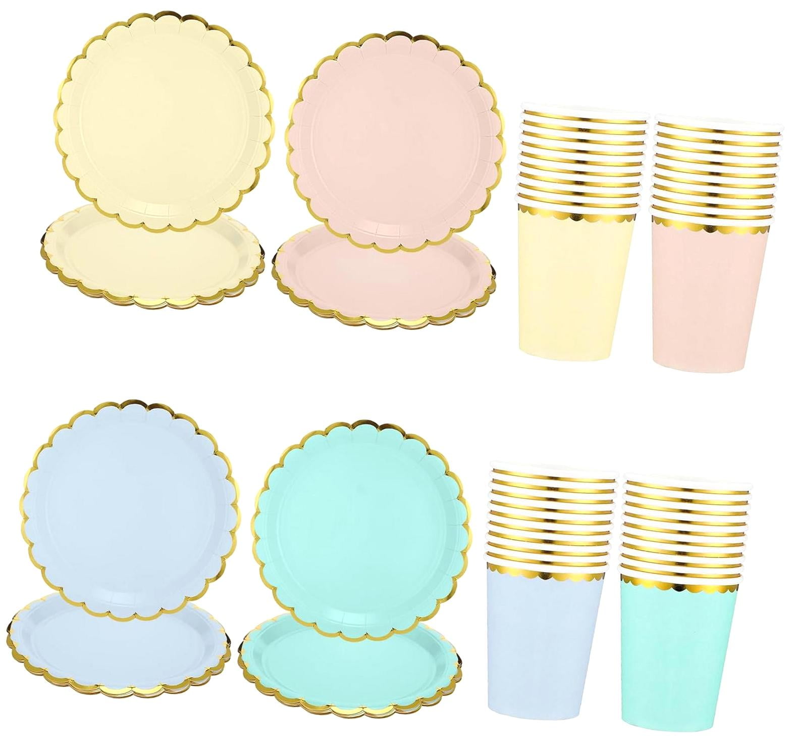 hgudesign 80 Count 9 Inch Pastel Scalloped Paper Dishes and 9 oz Paper ...