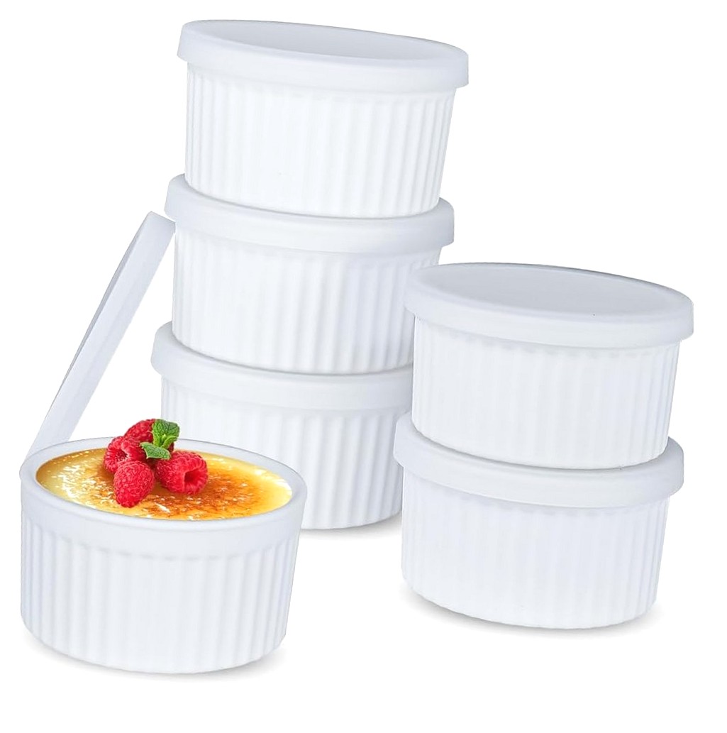 hgudesign 8oz Nonstick Ramekins with , 6-Pack Oven Safe Creme Brulee ...