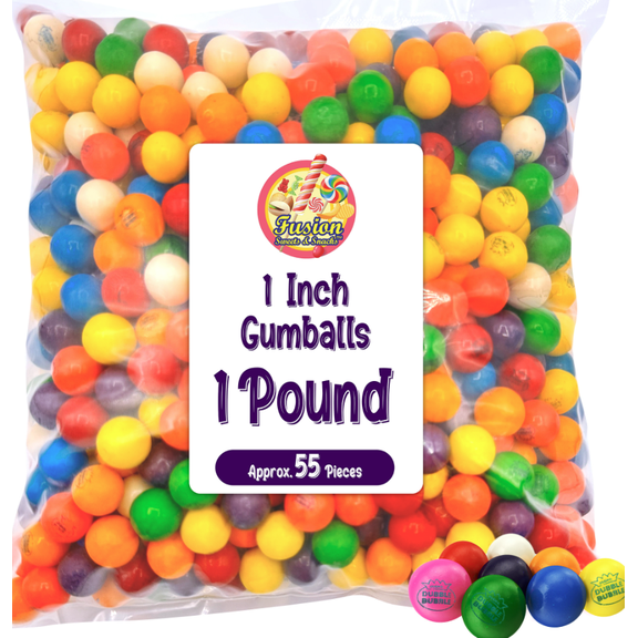 Gumballs 1 Inch - 1 Pound Bag - Gum Balls For Gumball Machine - Gumballs Bulk - Gum Ball Machine Refill - Assorted Fruit Flavor