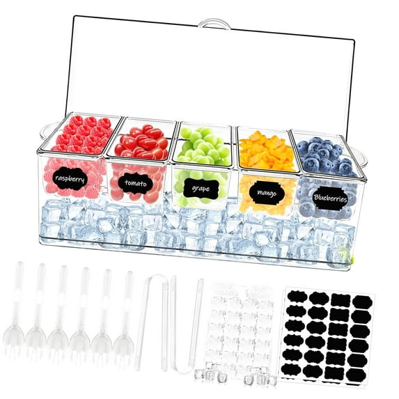 hgudesign Chilled Condiment Server Caddy, Fruit Caddy with Lid and 5 ...