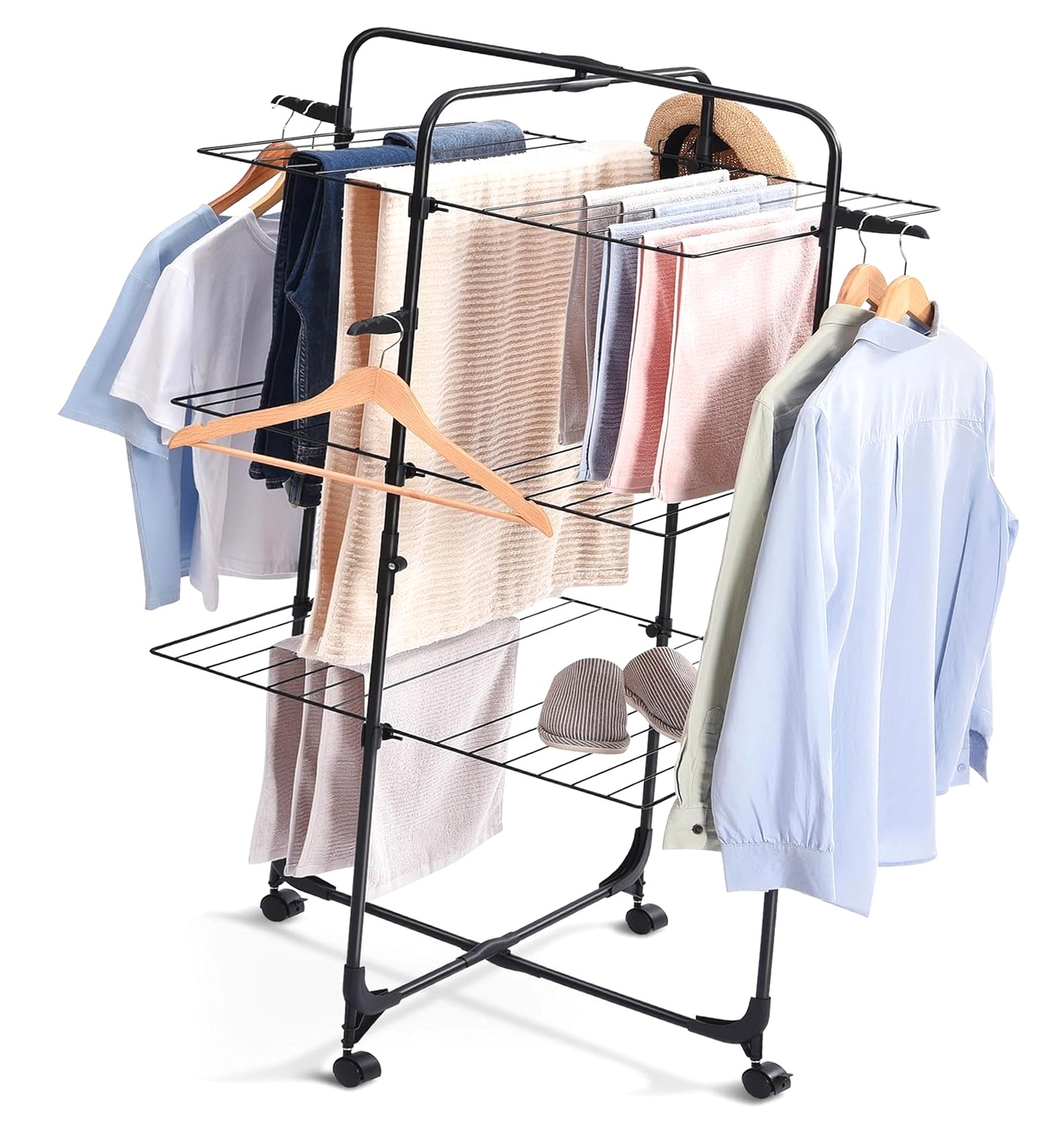 Foldable Linen Rack hgudesign Clothes Drying Rack, 3-Tier Collapsible Laundry Rack Stand ...
