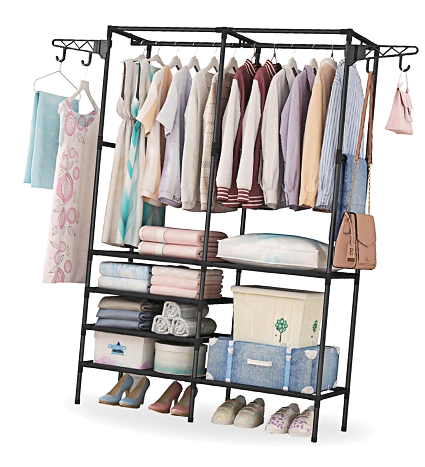 Clothes Stack Rack hgudesign Clothing Rack, Garment Rack, 3-in-1 Apparel Rack for Hanging ...