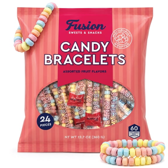 Candy Bracelets Bulk Individually Wrapped 24 Count Retro Vintage Pastel Jewelry Candy Bracelet for Kids Birthday Goodie Bags Easter Basket Fillers Halloween Pinata Stuffers Valentine Classroom Party