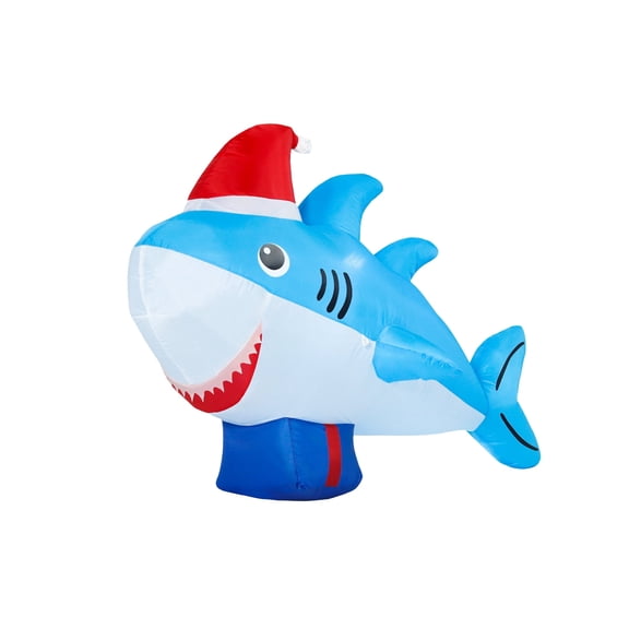 Blue/White/Red Shark Christmas Airblown Yard Inflatable, 4', by Holiday Time