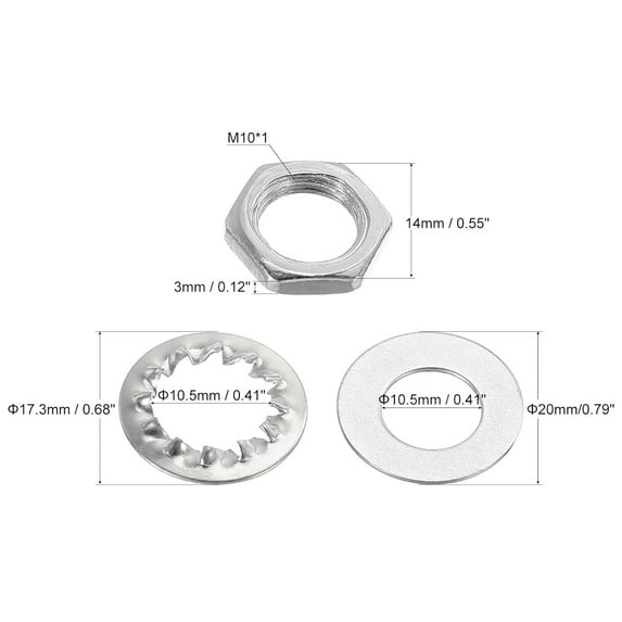 hgudesign Lamp Tube Threaded Lock Nuts with Washers M10 Screw Thread ...