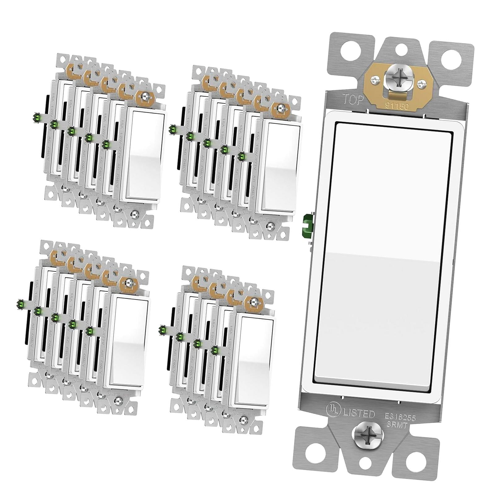 hgudesign Light Switch On/Off Paddle Wall Switch 91150-W | 15 Amp, 120V ...