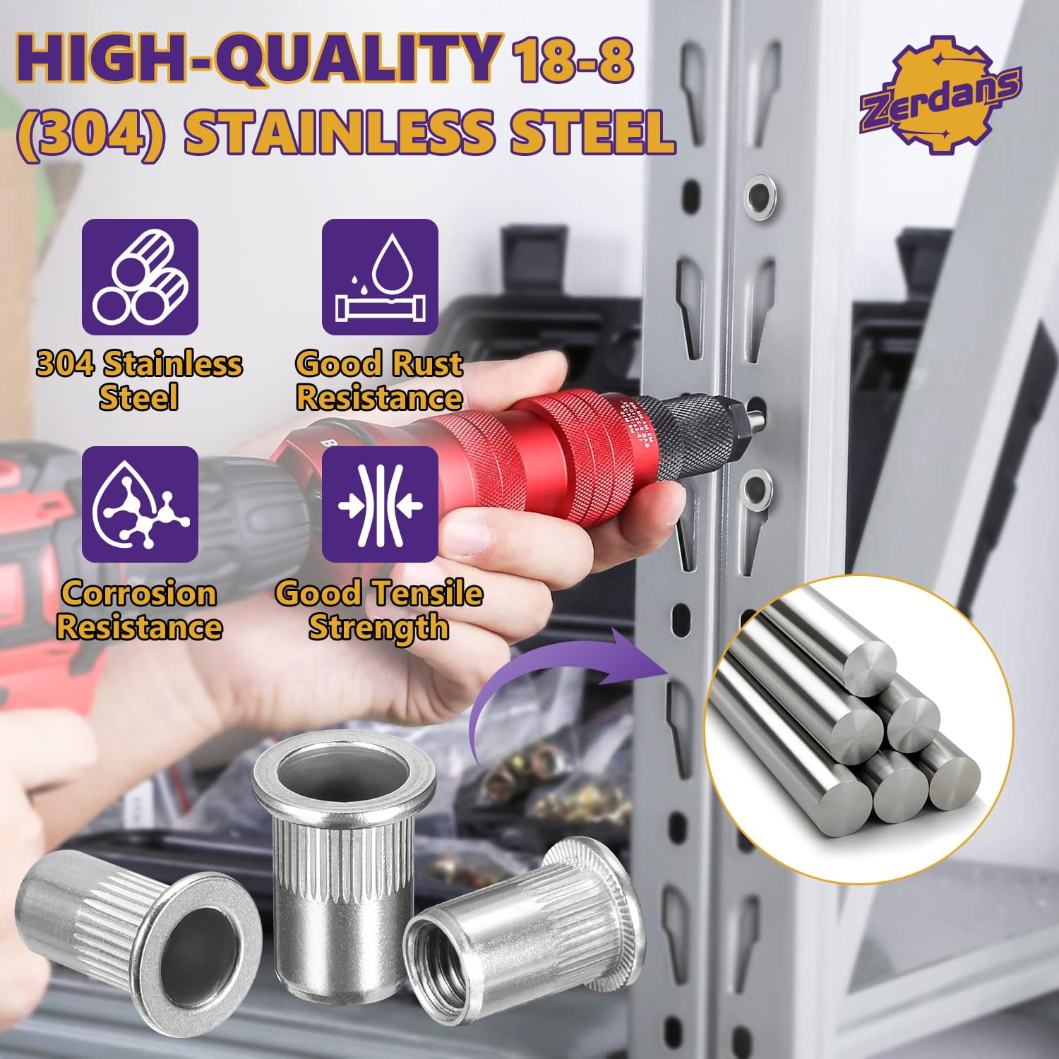 hgudesign M3 Rivet Nut, 70PCS Metric 304 Stainless Steel Rivets Flat ...