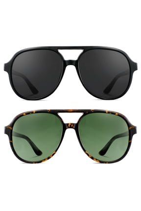 Aviator Sunglasses for Women,Retro Square Sun Glasses with 70s Vintage Style and UV Protection 2 Pack