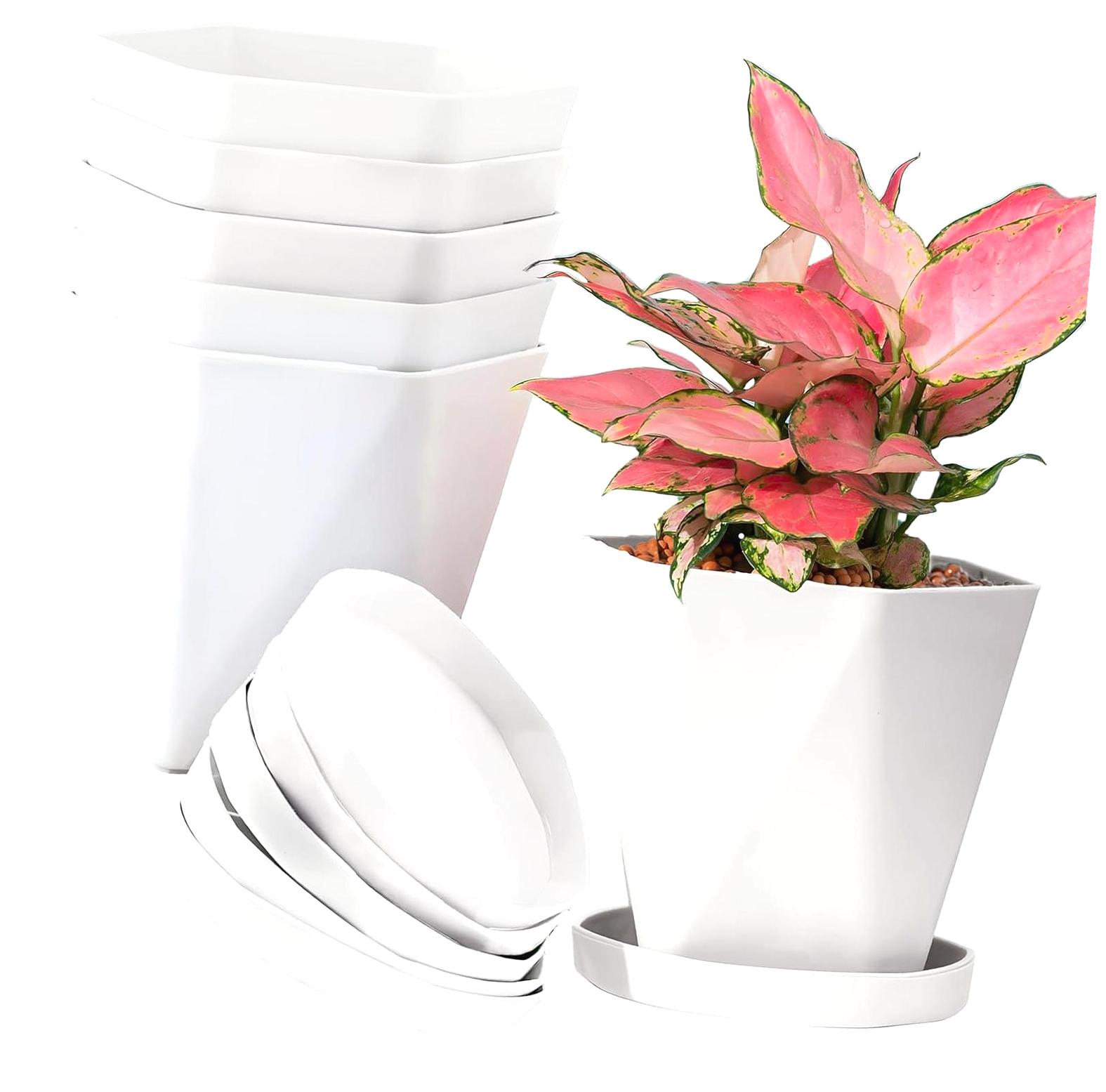 hgudesign Plant Pots Indoor Plastic Pots 5 inch Set of 12 Pack with ...