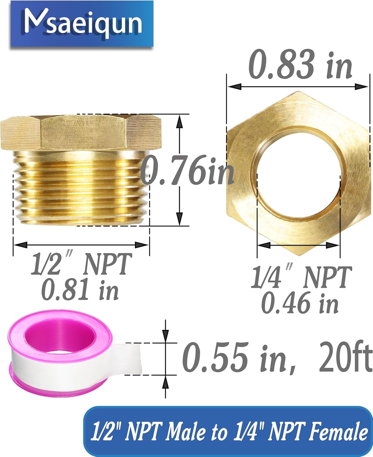 Messing Reduzierstück NPT Gewinde 3/4" Male A Produktbild-Vorschau 3