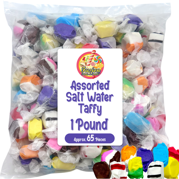Salt Water Taffy Asorted Mix, Individually Wrapped - 1 Pound Bag - Saltwater Taffy Bulk Candy Individually Wrapped - Old Fashioned Retro Candy - Soft and Chewy, Party Favor, Gluten Free