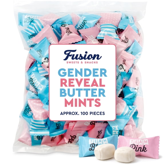Gender Reveal Butter mints Individually Wrapped, 100 Count  Pink and Blue Candy