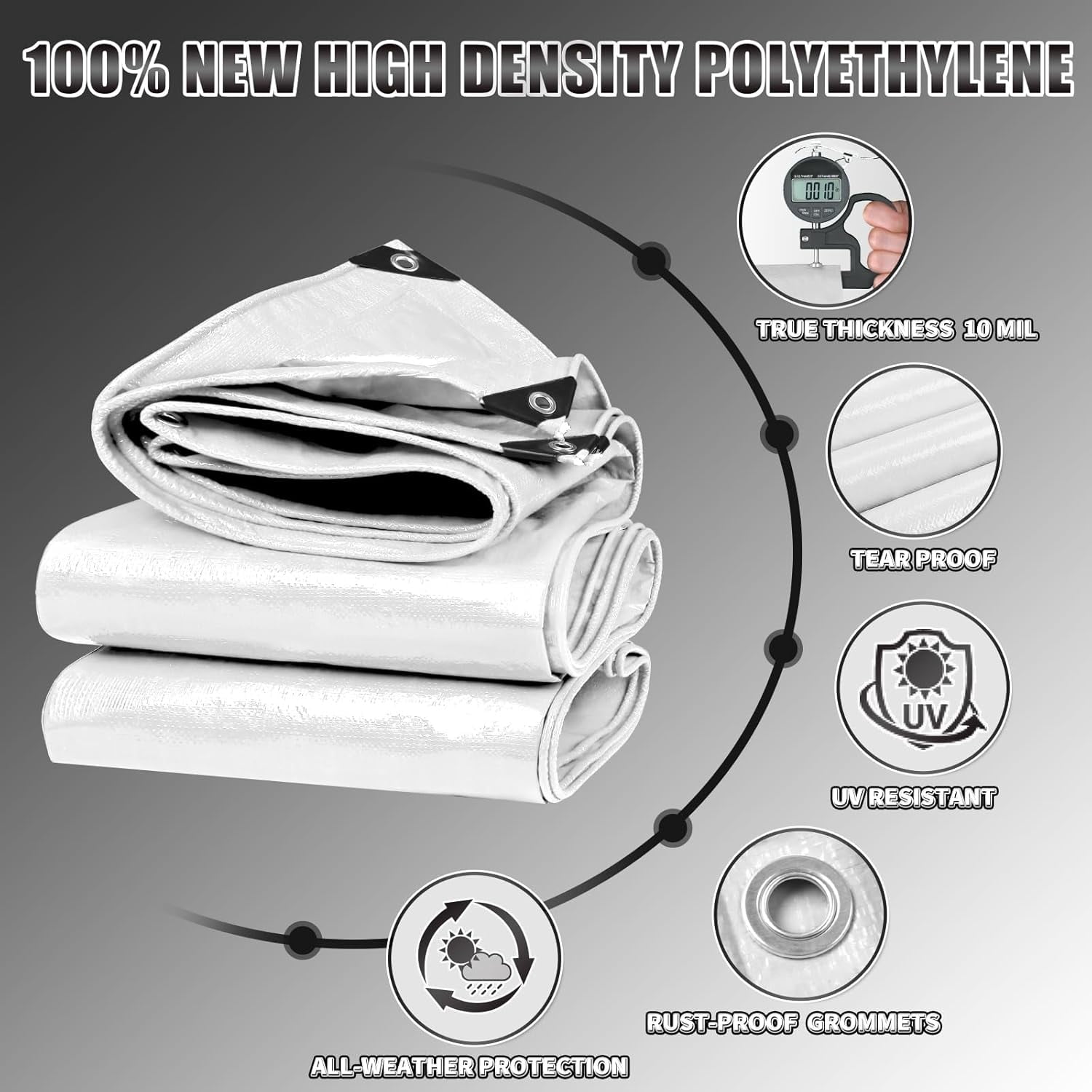 hgudesign White Tarp 8x10 Feet, 10 Mil Thick Tarps Cover UV Resistant ...