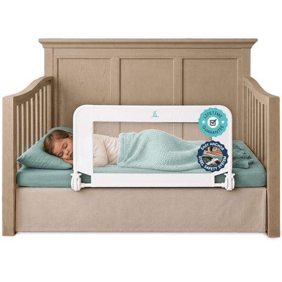 Hiccapop Toddler Bed Rail for Convertible Cribs, Crib Rail Guard with Reinforced Anchors, White