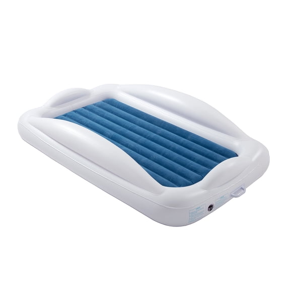 Hiccapop Inflatable Toddler Travel Bed with Safety Bumpers, 4-Sided Portable Toddler Bed for Kids, Toddler Air Mattress, Kids Air Mattress, Navy Blue