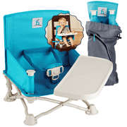 Hiccapop OmniBoost Travel Booster Chair with Tray, Folding Portable Booster Seat for Dining Table, Camping, Beach, Grandma’s, Tip-Free Design, Blue