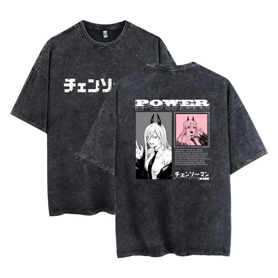 higashiyama kobeni Anime short sleeve Reze T-shirt short sleeve round neck washed vintage top loose Harajuku style short sleeve for men and women