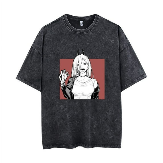 higashiyama kobeni Anime short sleeve Reze T-shirt short sleeve round neck washed vintage top loose Harajuku style short sleeve for men and women