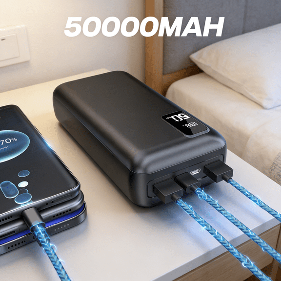 high-Capacity 50000mAh Power Bank with LED Display, 22.5W Fast Charging for iPhone/Samsung/Android, Multi-Port Output, Multi-Device ChargingIdeal for Travel & Outdoor Emergencies