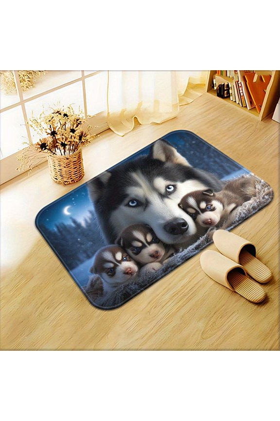 A high-definition printed husky-themed rug, a non-slip bathroom mat and microfiber absorbent polyester rug, suitable for bathrooms, living rooms, sofas, tables, entrances and outdoor areas.