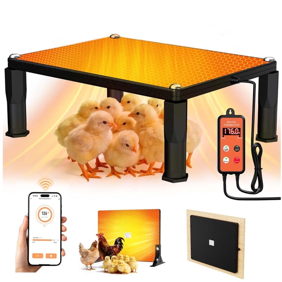 Brooder Heater for Chicks,Chicken Brooder with APP & Thermostat,Smart Chicken Coop Heater with Adjustable Temp (41~176℉) & 24H Timer,120 Watts Radiant Heat Flat Panel Heaters for Winter