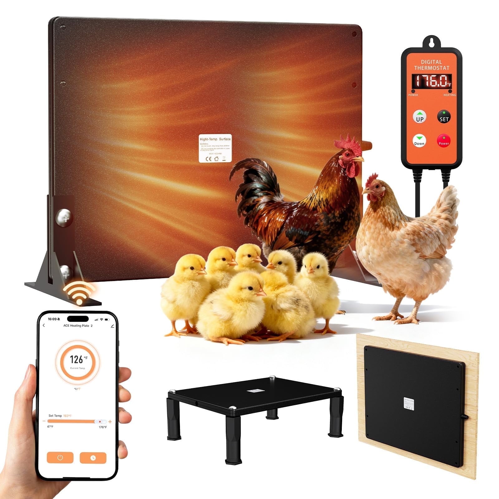 2-in-1 Chicken Coop Heater with APP Remote & Thermostat,Smart Chicken Heater Adaptable to Timer and Temp Controllers,120 Watts Radiant Heat Flat Panel Heaters for Winter