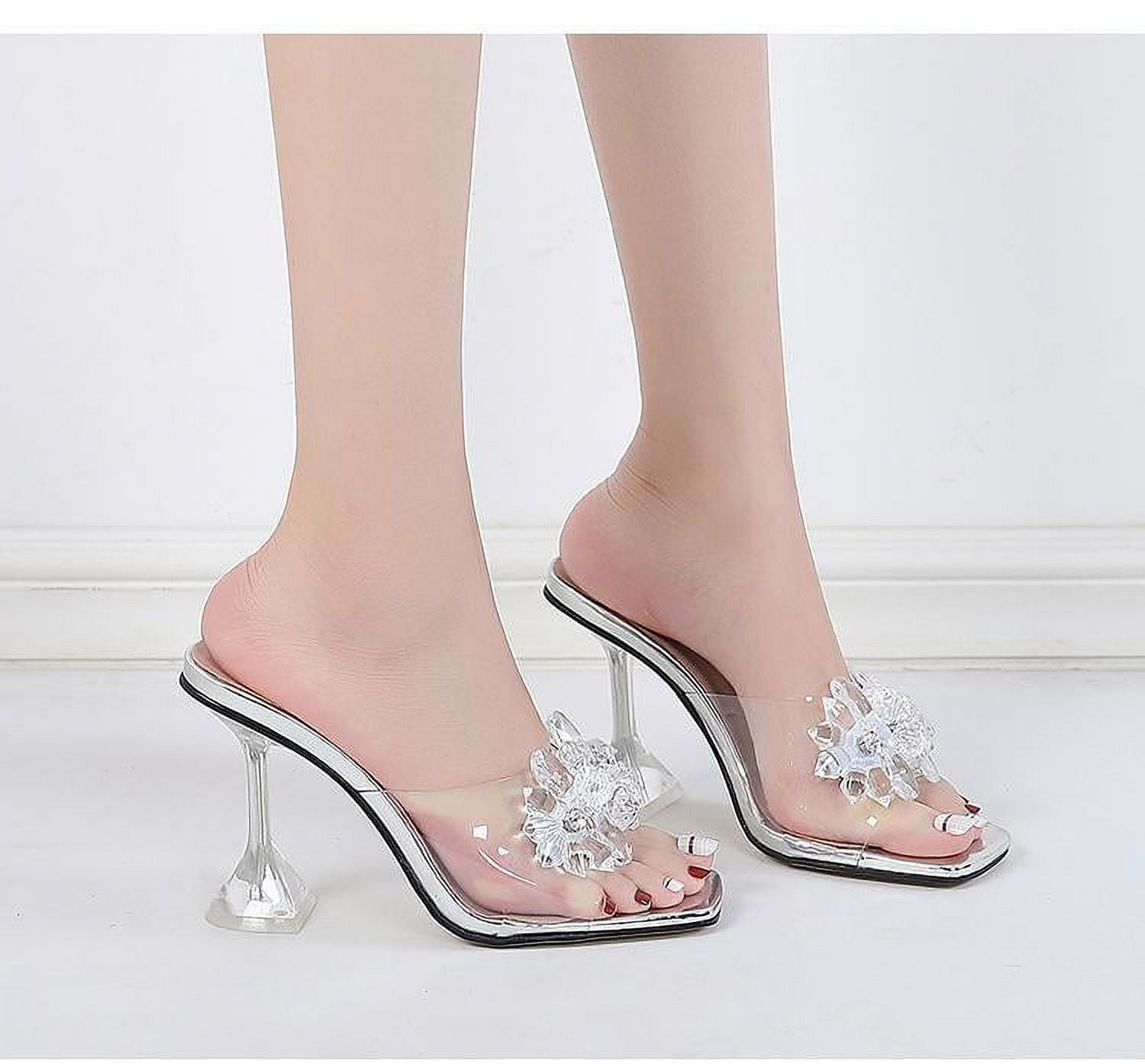 Women's Fashion Casual Square Toe Rhinestone Clear High Heels Shoes Sandals  - Walmart.com