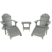 highwood 2 Reclining Adirondack Chairs with Matching Ottomans and Folding Side Table Coastal Teak