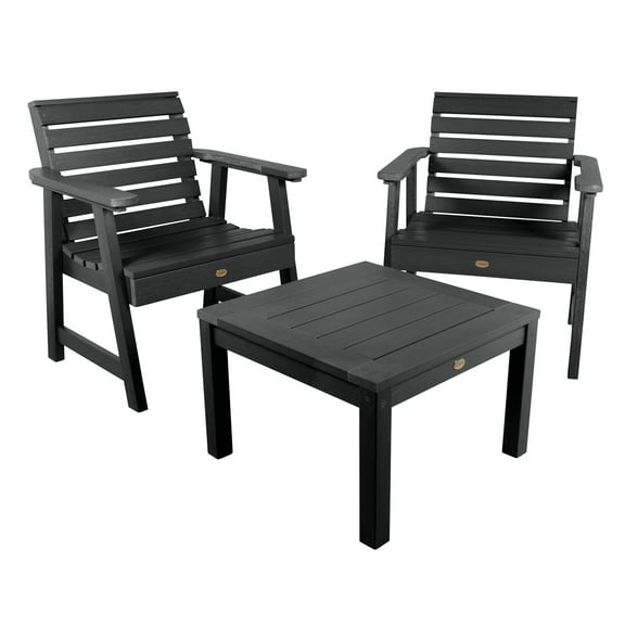 highwood 2 Weatherly Garden Chairs with 1 Square Side Table Black