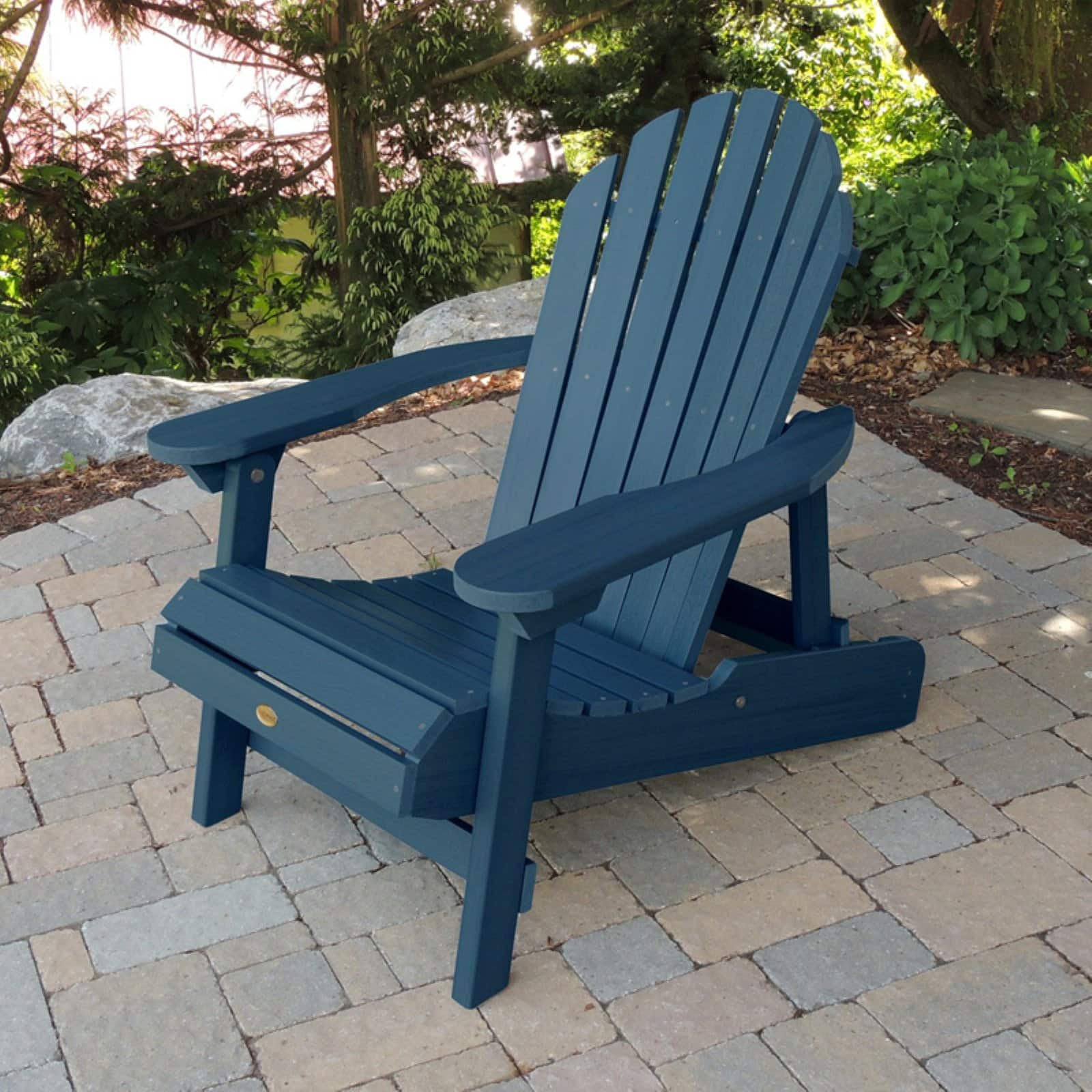 Nantucket Blue Folding Reclining Adirondack Chair with Arms