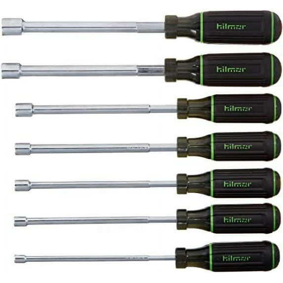 hilmor 1839075 6" Shaft Magnetic Nut Driver 7 Piece Set, Black