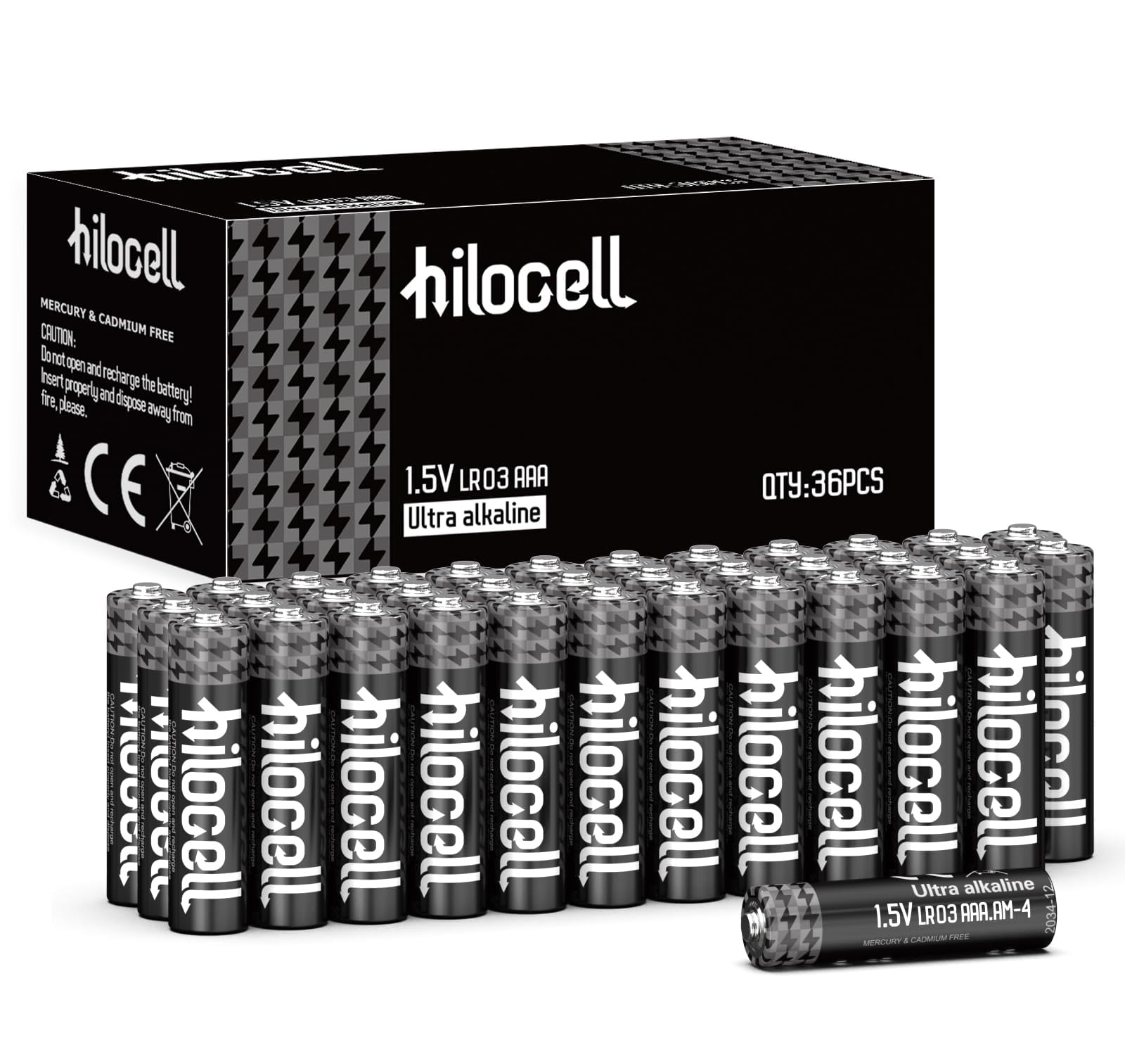 hilocell AAA Batteries 36 Pack, Triple A Alkaline Battery, Heavy Duty