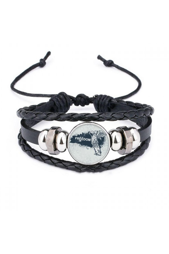 hip-hop freedom angel pattern bracelet braided leather woven wristband
