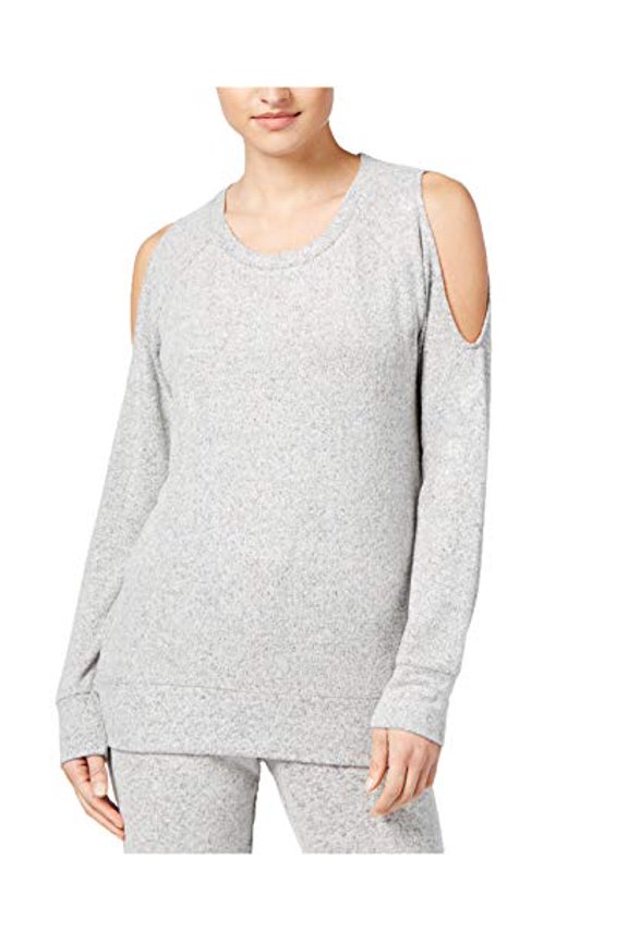 junior's cold-shoulder sweatshirt (xl, light grey marled)