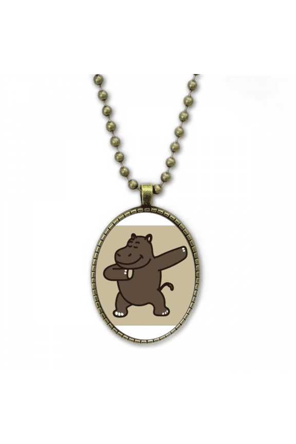 hippo standing posture art deco fashion necklace vintage chain bead pendant jewelry collection