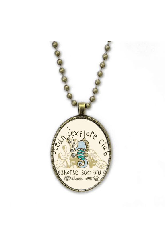 hippocampus marine life cartoon pattern necklace vintage chain bead pendant jewelry collection