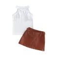 thumbnail image 1 of hirigin 2 Pieces Girls Suit Set, Solid Color Round Neck Sleeveless Ribbed Tops+ Leather Skirt for Summer, 6 Months-5 Years, 1 of 9