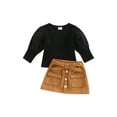 thumbnail image 1 of hirigin 2PCS Toddler Girls Fall Outfits, Long Lantern Sleeve Ribbed Knit Tops + Button Skirt Set, 1 of 8