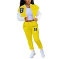 thumbnail image 1 of hirigin 2Pcs Women Fall Tracksuit, Letter Embroidery Long Sleeve Snaps Short Jacket + Casual Pants Set, S/M/L/XL/XXL, 1 of 6