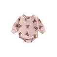 thumbnail image 1 of hirigin Babies Cartoon Bear Print Romper, Round Neck Long Sleeve Loose Fit Jumpsuit, Pink/ White, 1 of 8