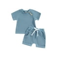 thumbnail image 1 of hirigin Baby 2Pcs Summer Outfits, Short Sleeve Waffle Knit T-Shirt + Knot Front Shorts Set, 1 of 9