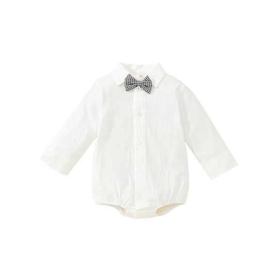 hirigin Baby Boy Shirt Long Sleeve Romper with Plaid Bow Tie, Gentleman Style Loose Version Clothing