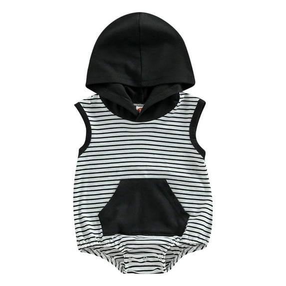 hirigin Baby Girls Boys Summer Casual Romper Short Sleeve Striped Hooded Playsuit with Pocket