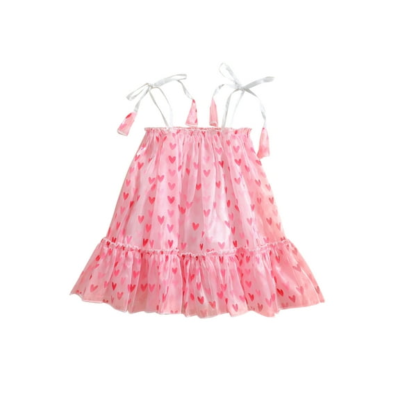 hirigin Baby Girls Lovely Dress A-line Mesh Dress Toddler Summer Sling Heart Print Clothes Children Sleeveless Backless Dress