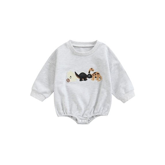 hirigin Baby Romper Dinosaur Embroidered Long Sleeve Crew Neck Bottom Snap Closure Cute Jumpsuit